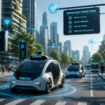 Ciudad inteligente con robotaxis y movilidad conectada