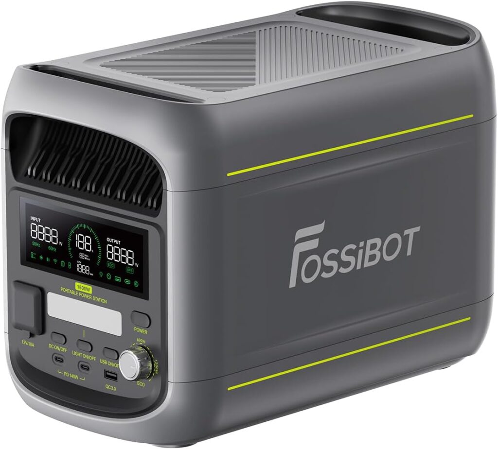 FOSSiBOT F1800 Estación de Energía, Portátil, color gris, varias conexiones electricas