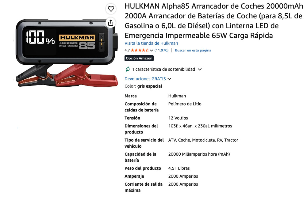 Arrancador YHULKMAN Alpha85, especificaciones del producto y valoraciones en Amazon.