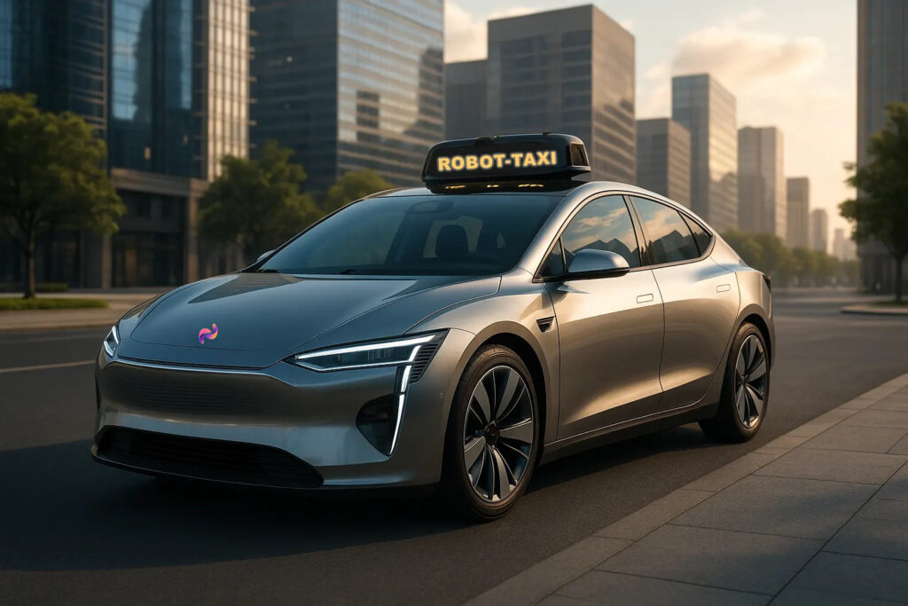 Vehiculo autonomo robottaxi circulando por ciudad