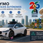 Waymo rumbo a la copa del Mundial FIFA 2026, vehiculo autonomo delante de una sede de fifa world cup
