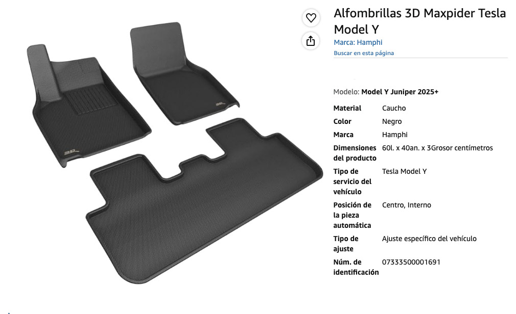 Alfombrillas Tesla 3D MAXpider características y valoración en Amazon.