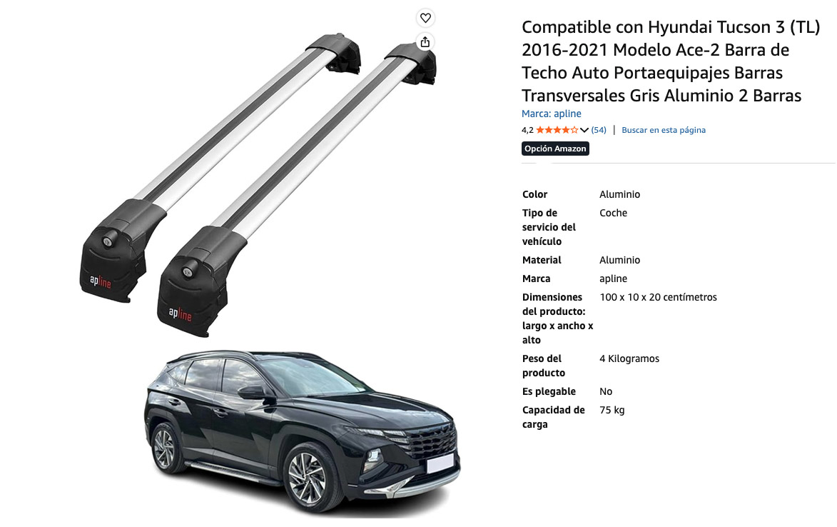 Hyundai Tucson, barras portaequipajes Alpine, especificaciones del producto calificación de clientes en amazon.