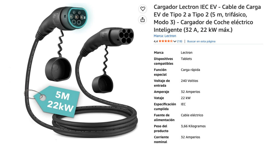 Especificaciones del producto, Lectron Premium Cable de Carga, valoraciones en Amazon.
