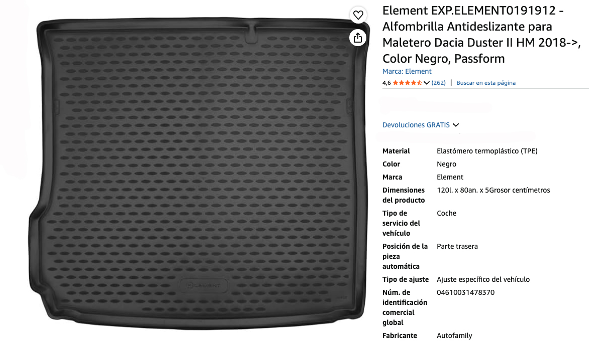 Especificaciones del producto, Element Protector Maletero para Dacia Duster – Mejor calidad-precio, valoraciones y precio en Amazon.