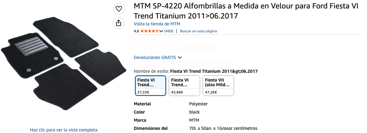Especificaciones del producto, MTM Alfombrillas a Medida – Mejor calidad-precio, valoraciones y precio en Amazon.