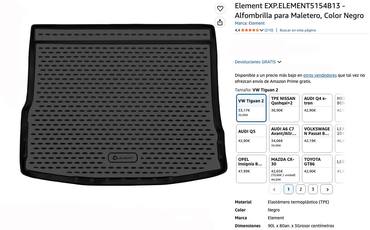 Especificaciones del producto, Element Alfombrilla para Maletero – Resistente y Fácil Limpieza, Nissan Qashqai valoraciones y precio en Amazon.