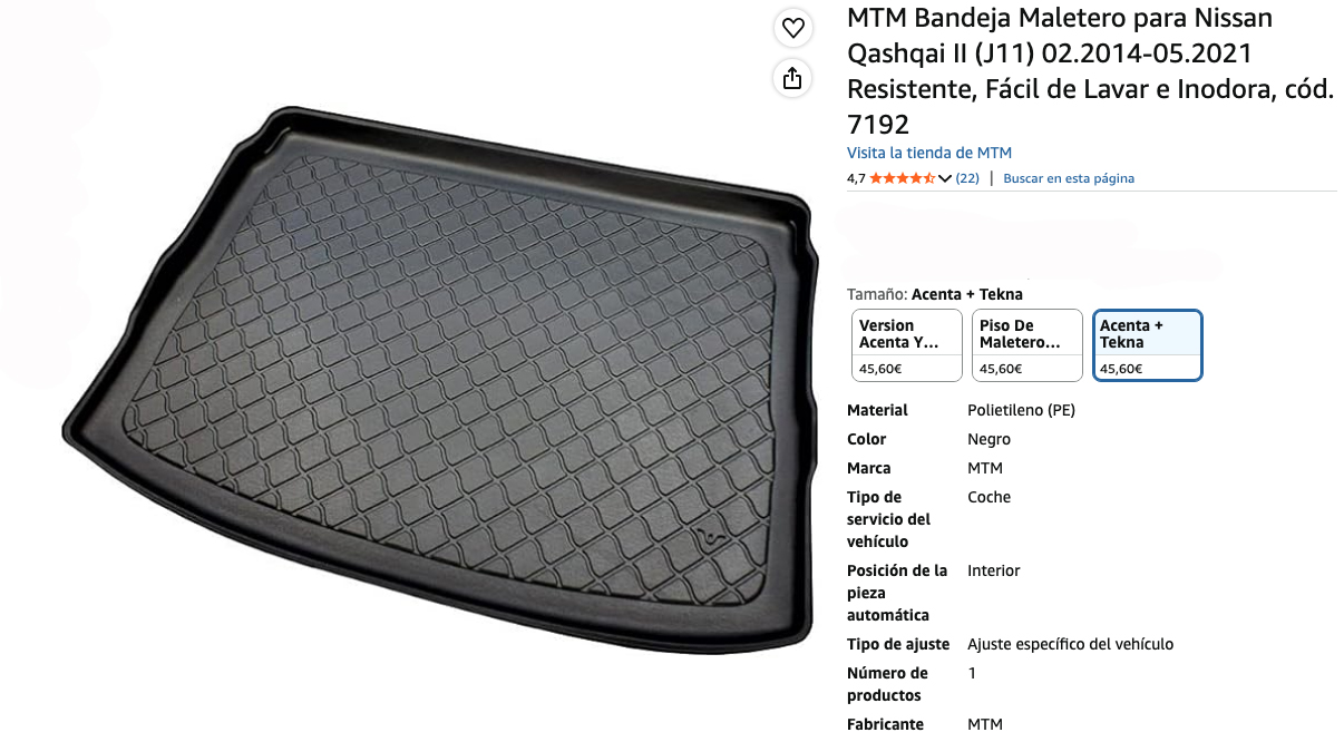 Especificaciones del producto, MTM Protector Maletero a Medida – Mejor calidad-precio, Nissan Qashqai valoraciones y precio en Amazon.