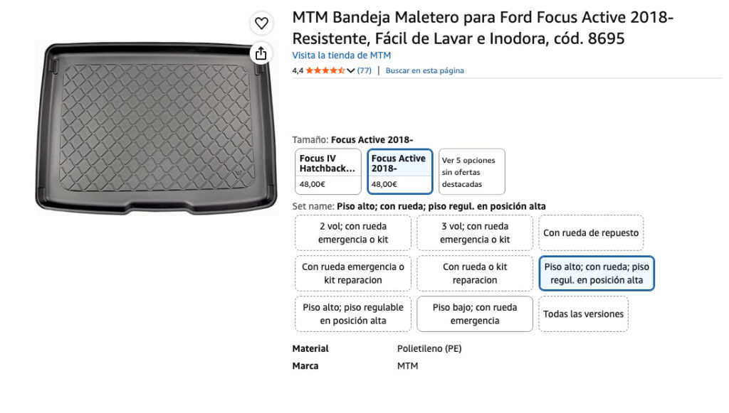 Protector de maletero MTV para Ford Focus, especificaciones del producto.