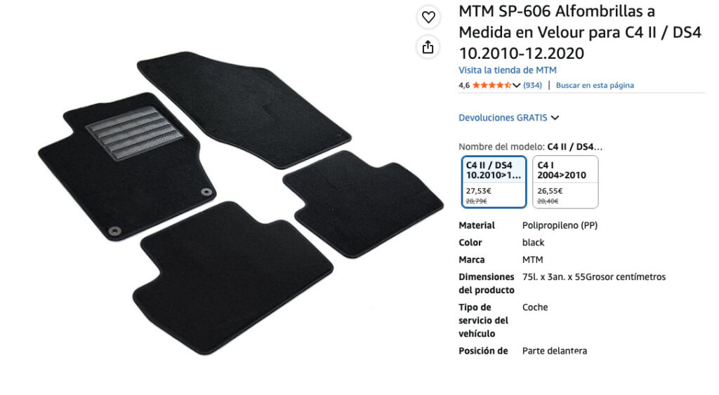 Especificaciones del producto, alfombrillas MTM Premium Citroen C4 Mejor calidad precio, valoraciones y en Amazon.
