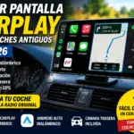 Pantalla portátil Apple CarPlay y Android Auto para modernizar coches antiguos sin cambiar la radio original del vehículo.