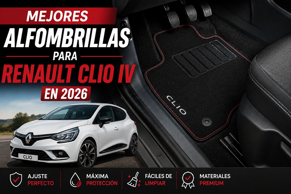 Mejores alfombrillas para Renault Clio IV en 2026, interior del vehículo con alfombrillas premium a medida, ajuste perfecto, máxima protección y fácil limpieza.