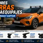 Mejores barras portaequipajes para Renault Captur en 2026, Renault Captur con barras de techo de aluminio para transportar cofres, bicicletas y equipaje, comparativa de accesorios para viajes y carga