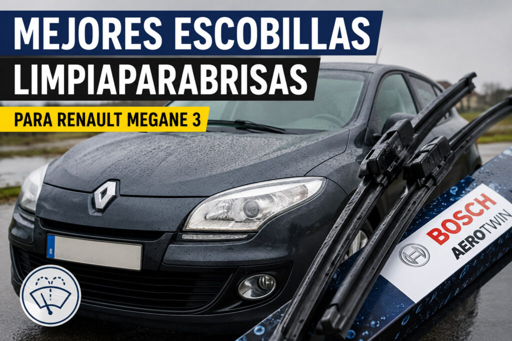 Escobillas limpiaparabrisas Bosch instaladas en un Renault Megane 3 con parabrisas limpio bajo lluvia ligera