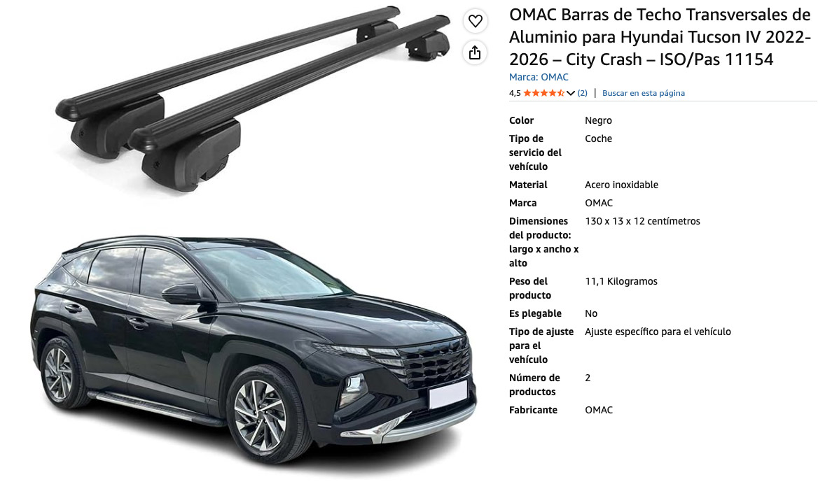 Hyundai Tucson en 2026 Barras portaequipajes para, especificciones del producto calificación de clientes en amazon.