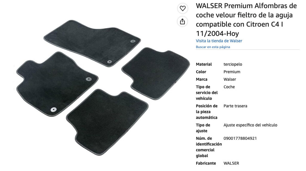 Especificaciones del producto, alfombrillas Walser Premium Velour, valoraciones y en Amazon.