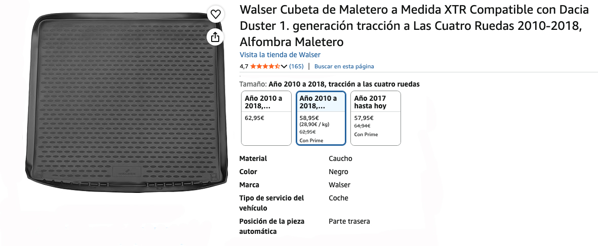 Especificaciones del producto, Walser Protector Premium para Dacia Duster – Mejor calidad-precio, valoraciones y precio en Amazon.