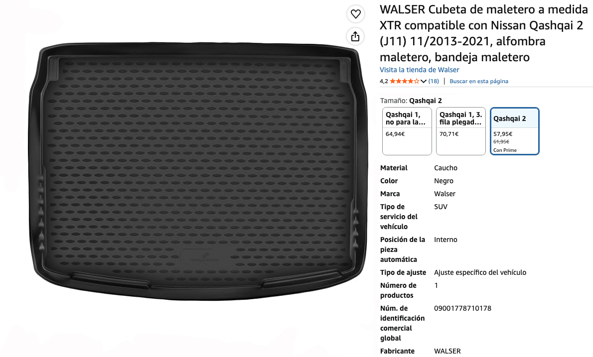 Especificaciones del producto, Walser Protector Premium – Mejor acabado, Nissan Qashqai valoraciones y precio en Amazon.