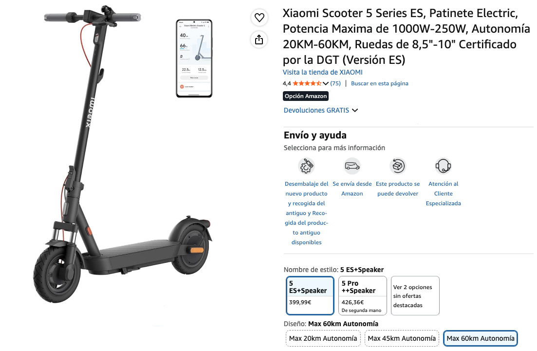 Patinete y sus especificaciones del modelo Xiaomi Electric Scooter 4 Ultra – El mejor patinete de 2026.