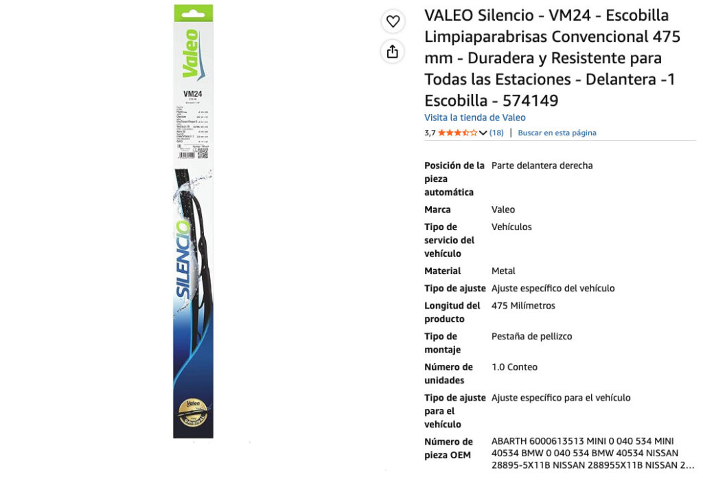 Escobillas limpiaparabrisas Valeo Silencio X-TRM, especificaciones y valoración en Amazon.