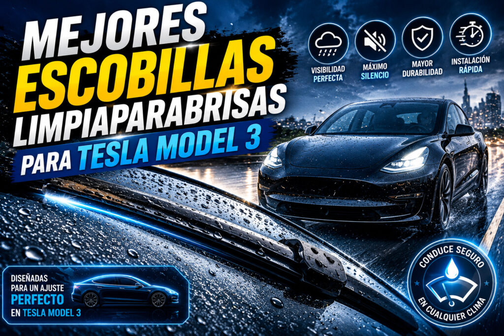 Mejores escobillas limpiaparabrisas para Tesla Model 3, dia lluvioso.
