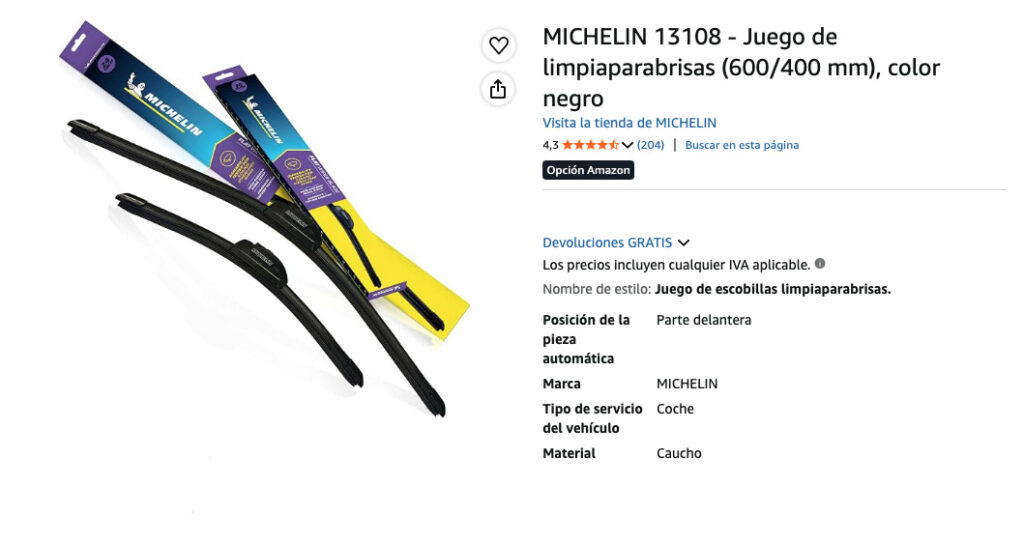 Escobillas limpiaparabrisas Michelin Stealth Ultra, especificaciones y valoración en Amazon.